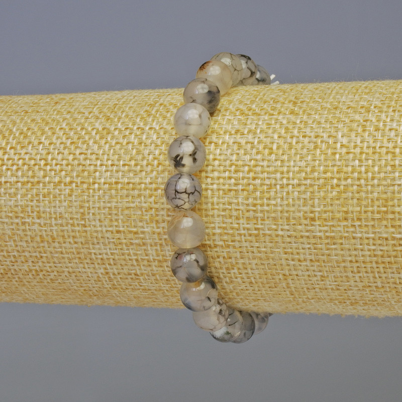 צמיד אגט ורידי הדרקון – חרוזים חלקים, קוטר 8 מ״מ+-, אורך 18 ס״מ+- אלסטי