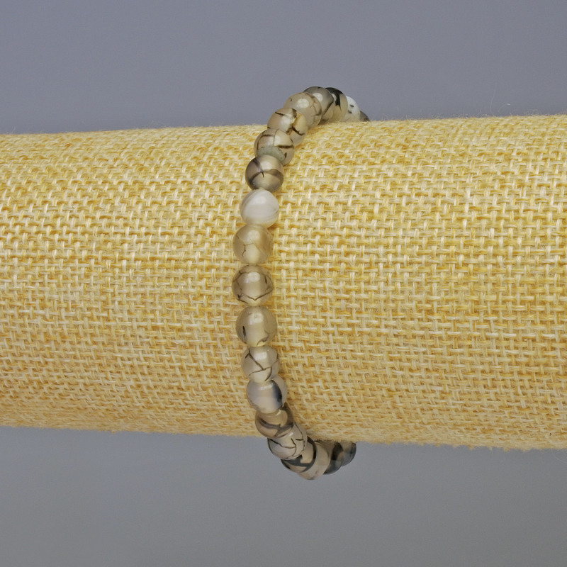 צמיד אגט ורידי הדרקון – כדורונים חלקים, קוטר 6 מ"מ, אורך 18 ס"מ, סטרץ'