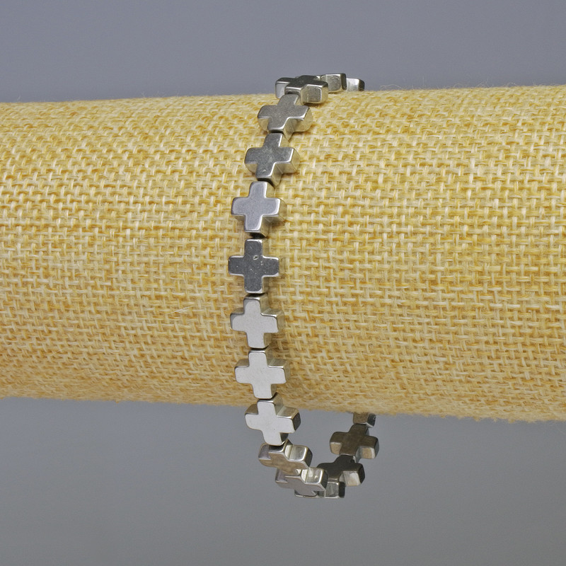 צמיד המטיט «צלב» כסוף, קוטר 8×8×3 מ״מ, אורך 18 ס״מ +- אלסטי