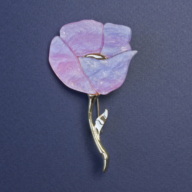 סיכת פרג הקשת הצבעונית עם זוהר פנינתי ומתכת זהובה 76×46 מ״מ+