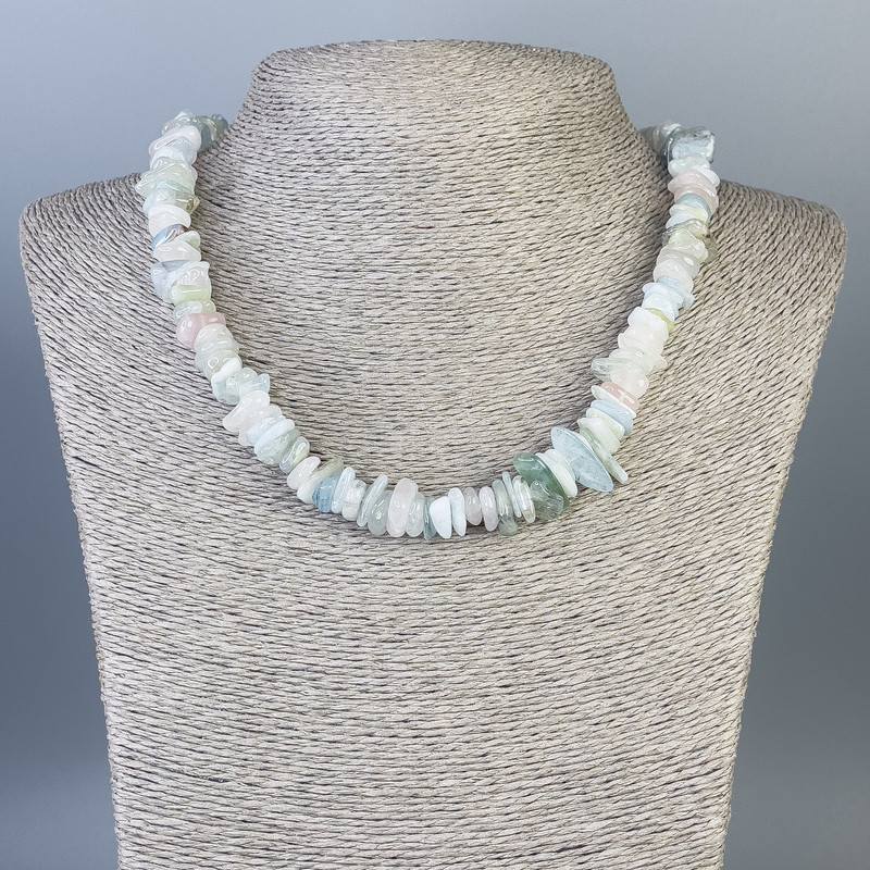 שרשרת מורגנייט גרגרי, קוטר 12×1 מ״מ+-, קוטר 9×4 מ״מ+-, אורך 48 ס״מ+-