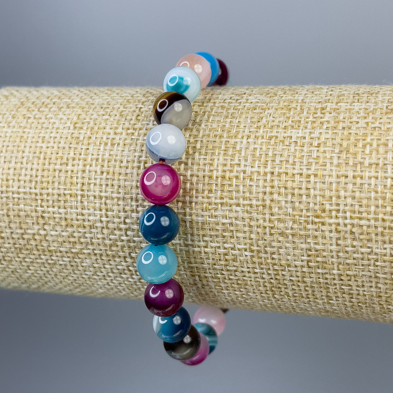 צמיד אגט כדורים חלקים 8 מ״מ, אורך 18 ס״מ, אלסטי