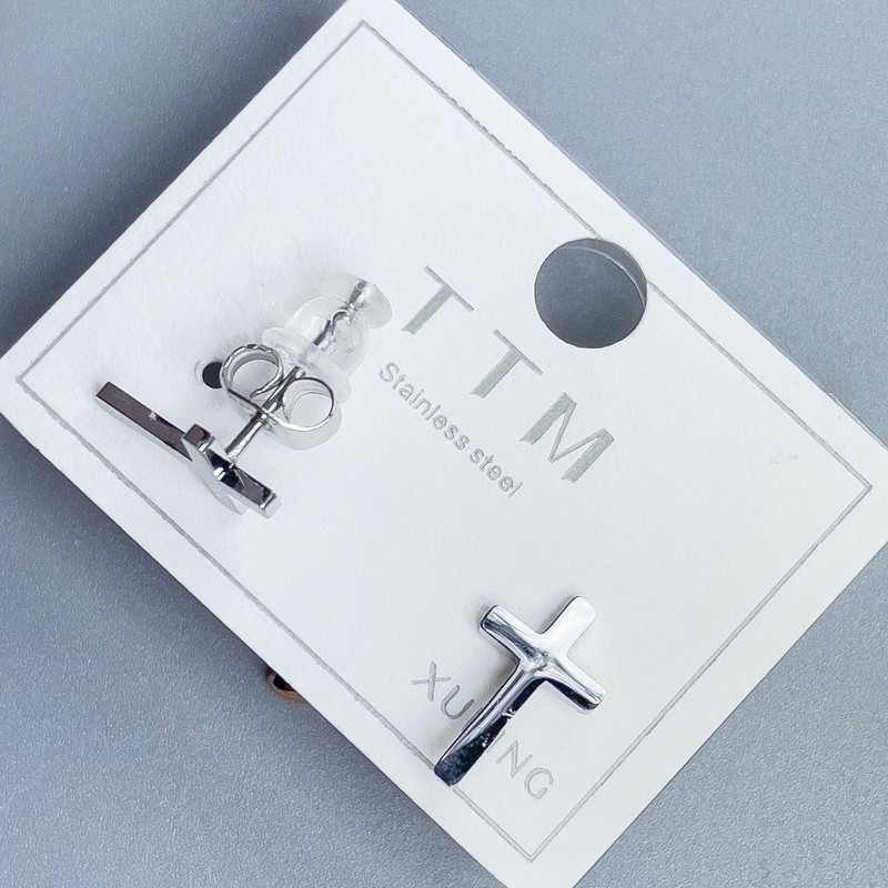 עגילי סטוד כדוריים Xuping «צלב» 12×7 מ״م ± רודיום