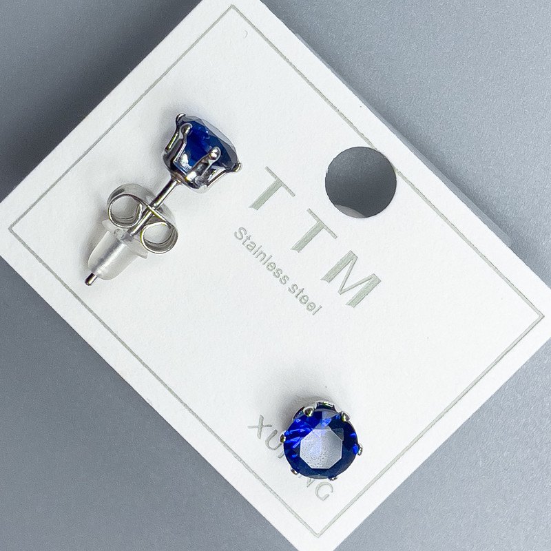 עגילי חוד Xuping עם אבן כחולה, ציפוי רודיום