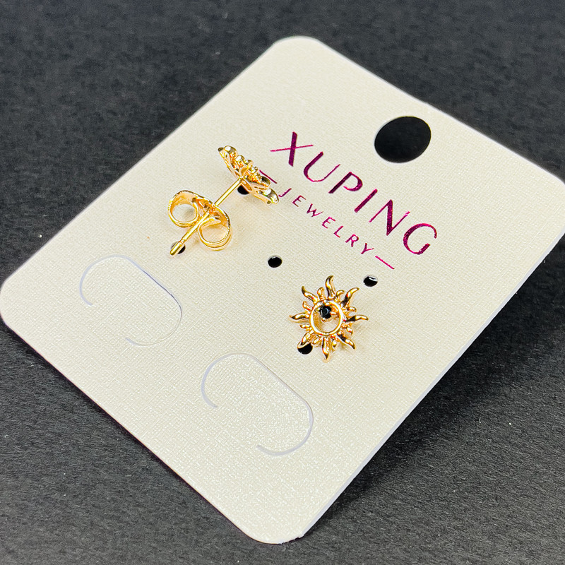 עגילים סטוד כדוריים Xuping עם קריסטל שחור בקוטר 9 מ״מ, מצופים בזהב 18 קראט