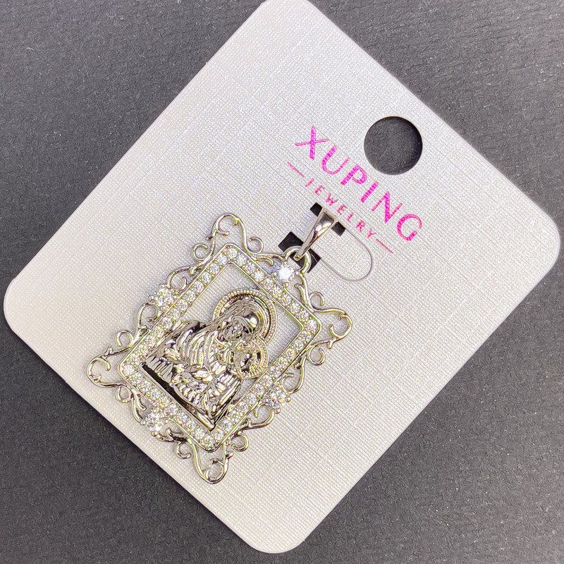 תליון Xuping איקונה עם אבני סטרס לבנות, קוטר 20 מ״מ ±, אורך 32 מ״מ ± בציפוי רודיום