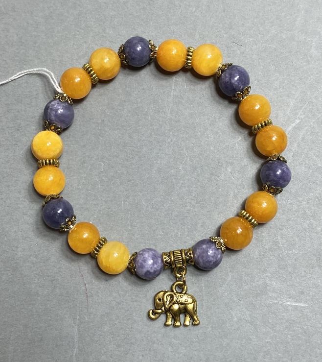 צמיד חרוזים אקריליים חלקים בגודל 8 מ״מ, עם תוספות מתכת, אורך 18 ס״מ, גמיש