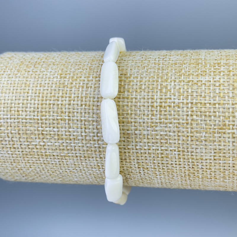 צמיד מפרלאמוטר טבעי עם חרוזי חיתוך 14×5 מ"מ, אורך 18 ס"מ, סטרץ' אלסטי