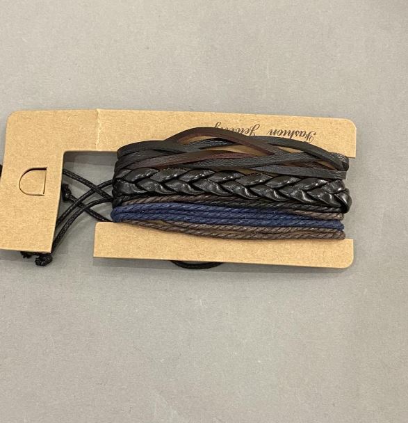 צמיד משולש מעור אקולוגי וטקסטיל בהידוק, אורך 18–24 ס״מ+