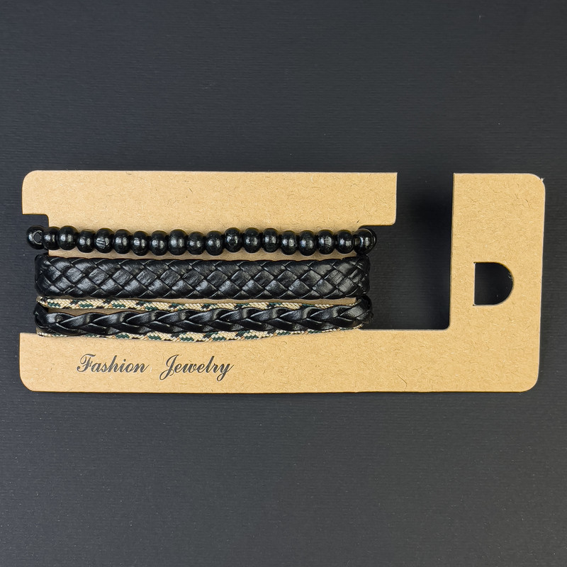 צמיד תלת-שכבות מעור אקולוגי בהידוק, אורך 18-24 ס"מ +/- חרוזים בקוטר 6 מ"מ +/- אורך 18 ס"מ במתיחה