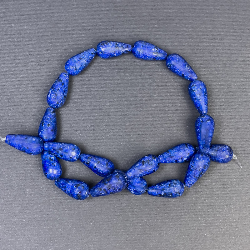 חרוזי לאזוריט מאבן טבעית בצורת טיפה, קוטר 19×10 ±, פתח בקוטר 1 מ״מ ±, אורך 42 ס״מ