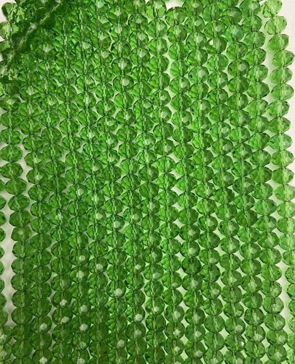 חרוזי קריסטל צ'כי על חוט שקוף ירקרק מחורץ רונדל, קוטר 8×6 מ״מ, אורך 40 ס״מ + -