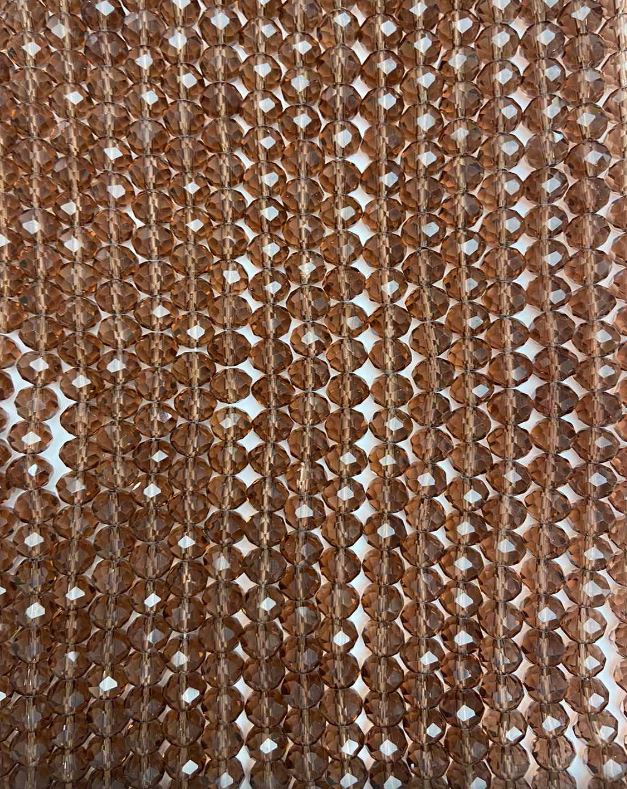 חרוזי קריסטל צ'כי על חוט חום-שקוף, רונדל מרובד בקוטר 8×6 מ״מ, אורך 40 ס״מ +