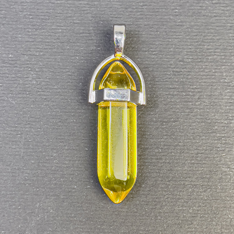 תליון משושה מקריסטל כדור זכוכית צהובה 8×31×41 מ״מ+