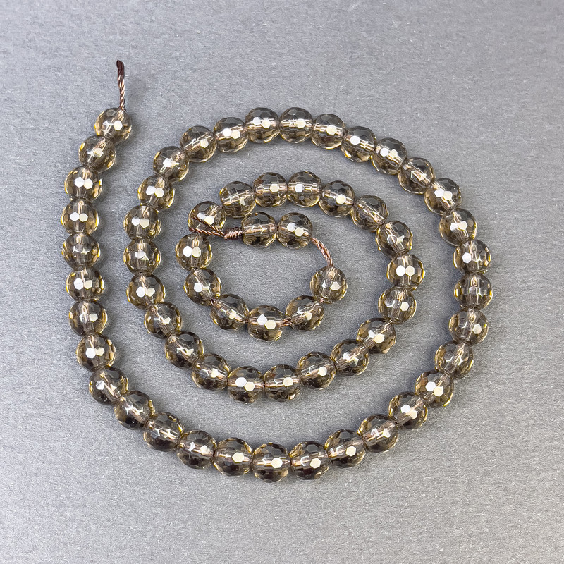 חרוזי טופז מעושן מחורצים בצורת כדור 6 מ״מ על חוט, אורך 39 ס״מ+