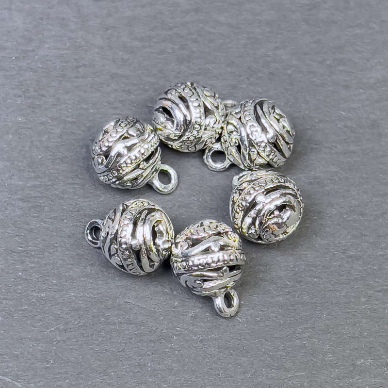 אביזרי תכשיטים - תליון בצבע מתכת כסוף, קוטר 8×11 מ״מ, אריזה 6 יח'