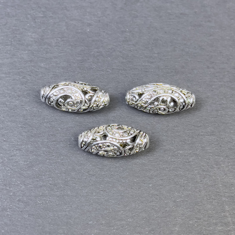 אביזרי תכשיטים חרוזה-הכנסה בצבע כסוף, קוטר 18×8 מ"מ ± פתח 2 מ"מ ± אריזה 3 יח