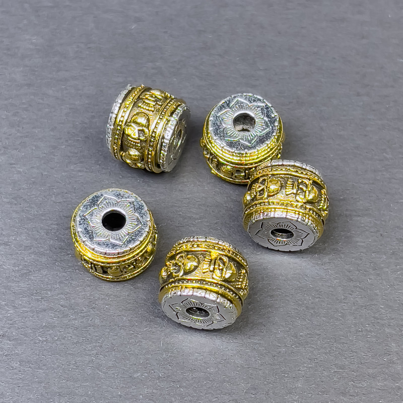 אביזרי חרוז-השתלה בצבע כסוף וזהוב, קוטר 9×11 מ"מ ± פתח, קוטר 3 מ"מ ± מחיר ליחידה