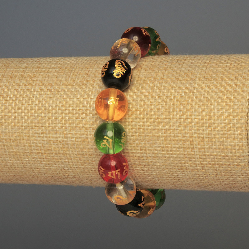 צמיד זכוכית עם כדורי זכוכית חלקים, קוטר 12 מ״מ, אורך 18 ס״מ, אלסטי