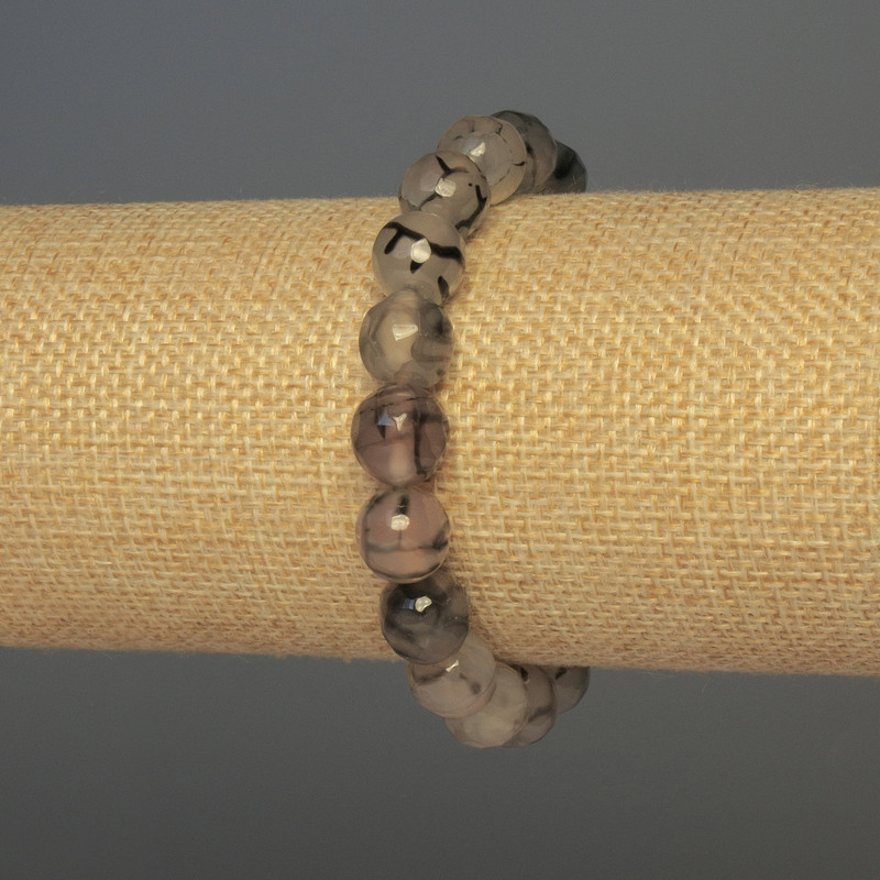 צמיד אגט ורידי הדרקון – חרוזי אגט מחורצים בקוטר 10 מ״מ, אורך 18 ס״מ, בסיס אלסטי