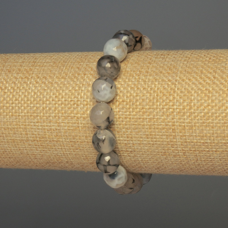 צמיד אגט «ורידי הדרקון» חרוז מלוטש, קוטר 10 מ״מ, אורך 18 ס״מ +- על בסיס מתיחה