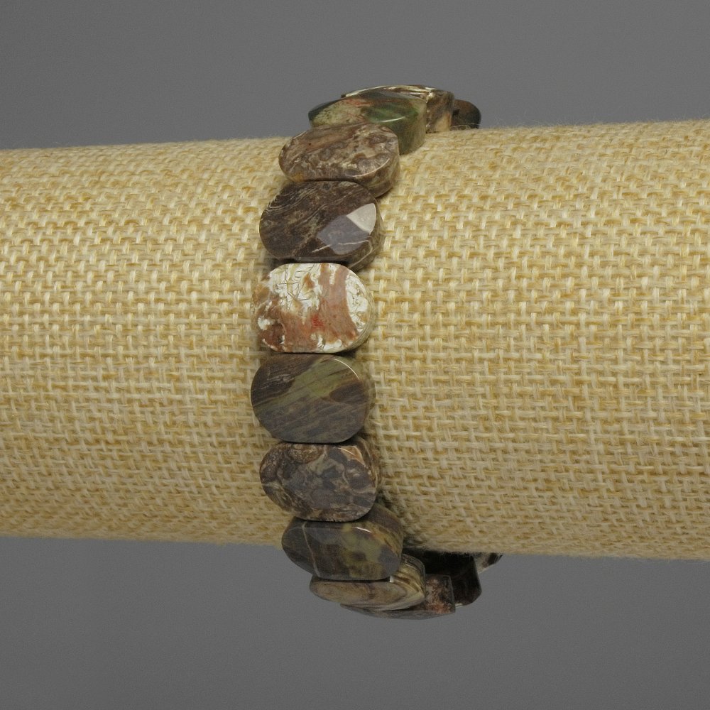 צמיד מאבן ישמה אוקיינית טבעית – חוליות מגולפות, קוטר 14×10 מ״מ, אורך 18 ס״מ, סטרץ