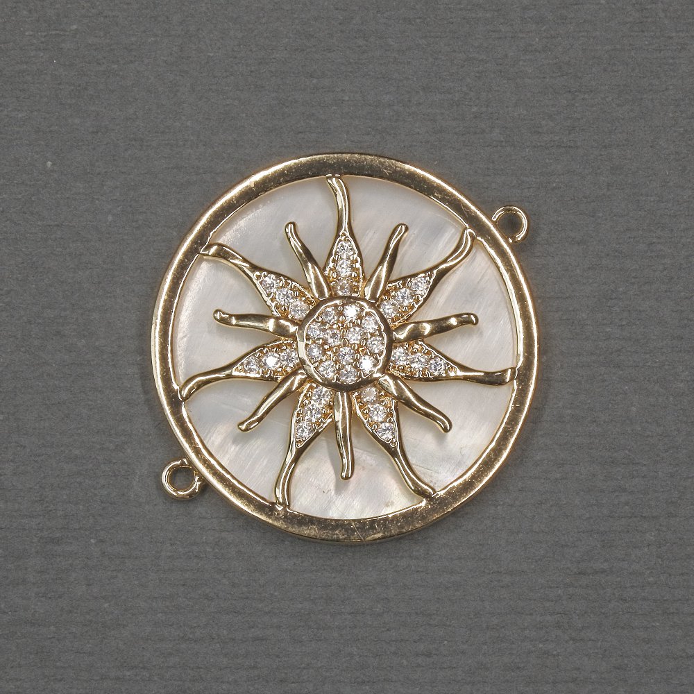 מחבר «שמש» עם פרלאמוטר טבעי 25×30×3 מ״מ ± מתכת זהובה