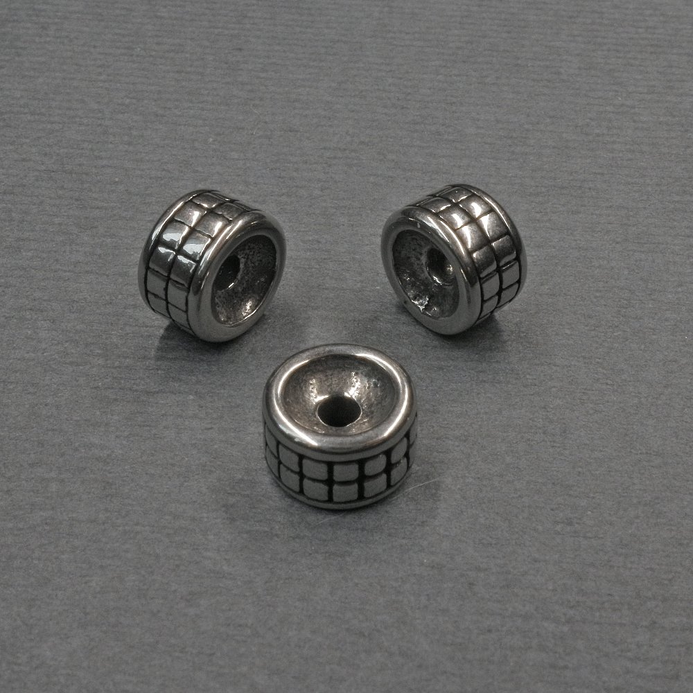 אביזרי חרוז-הוספה בצבע מתכת כסוף, קוטר 8×5 מ״מ ± פתח, קוטר 2 מ״מ