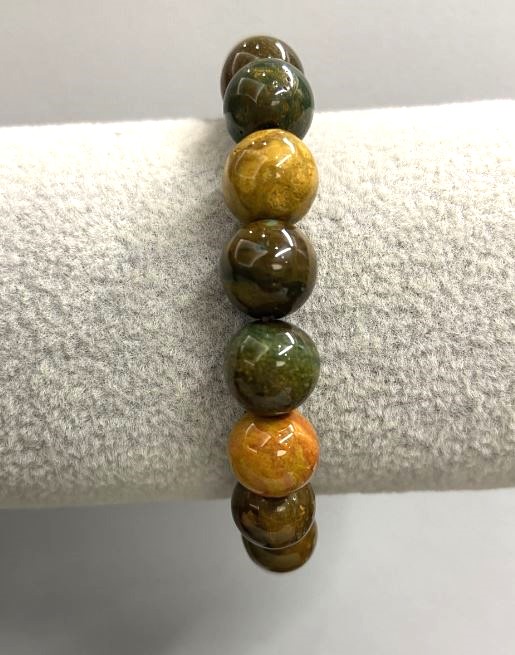 צמיד ג'ספר חרוזים חלקים בקוטר 10 מ״מ± (אלסטי), אורך 18 ס״מ+