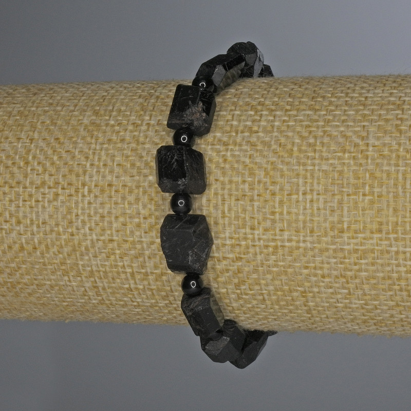 צמיד טורמלין שרל לא מעובד, קוטר 12×8 מ"מ, כדור 4 מ"מ, אורך 18 ס"מ, סטרץ