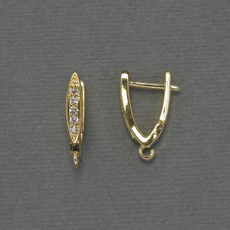 וו לעגילים לבנים עם סטרזים במתכת זהובה 19×3.5 מ״מ - זוג