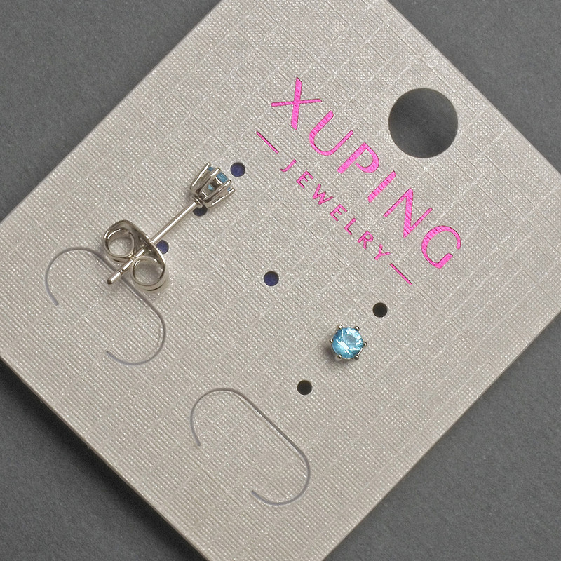 עגילי סטוד כדוריים Xuping עם קריסטל כחול, קוטר 3 מ״מ +/- ציפוי רודיום