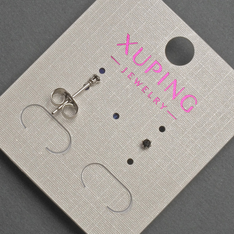 עגילי פוסטים כדוריים Xuping עם קריסטל שחור, קוטר 2 מ״מ ± רודיום