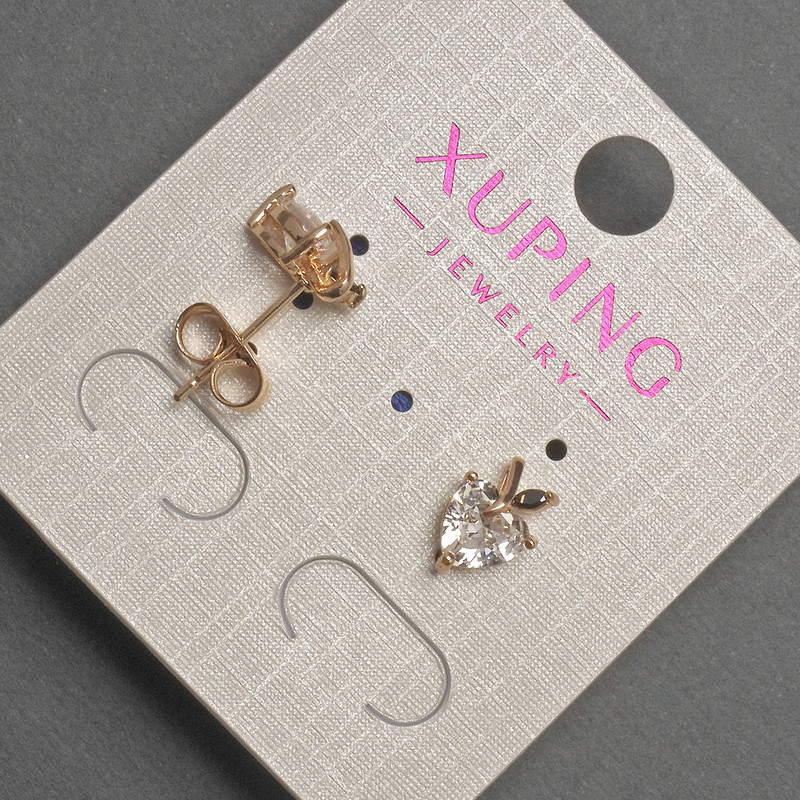 עגילי סטוד בצורת לב עם קריסטל לבן Xuping, קוטר 7×10 מ״מ, מצופים בזהב 18K