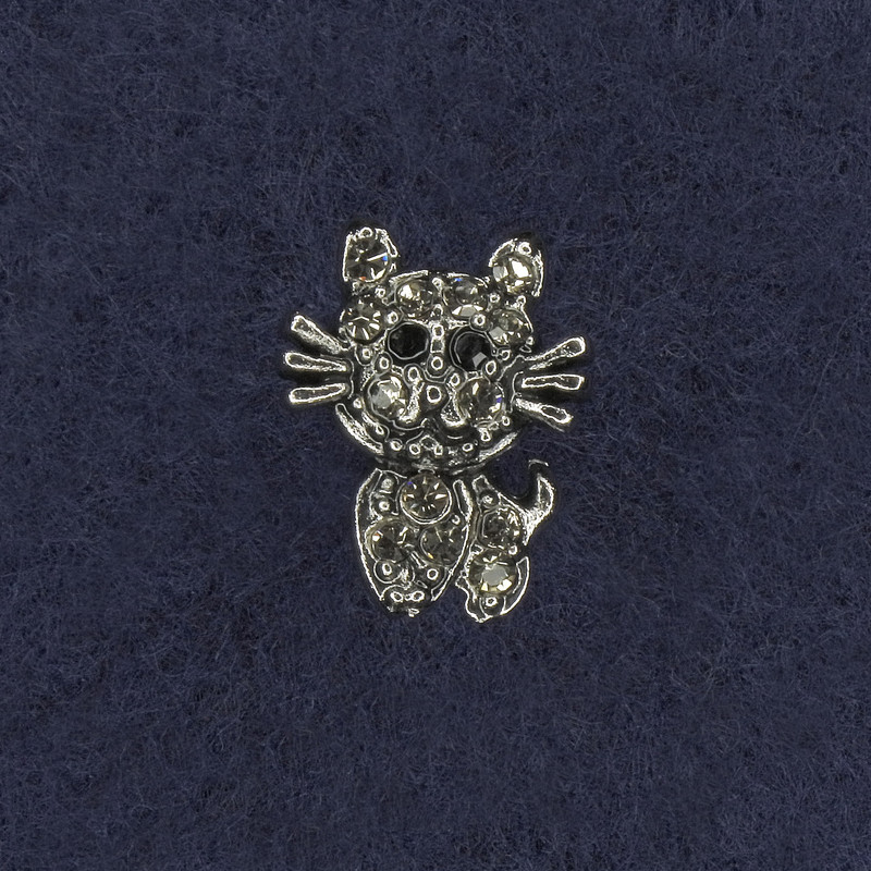 סיכת חתול עם זירקונים לבנים ושחורים, מתכת כסופה 11×15 מ״מ+