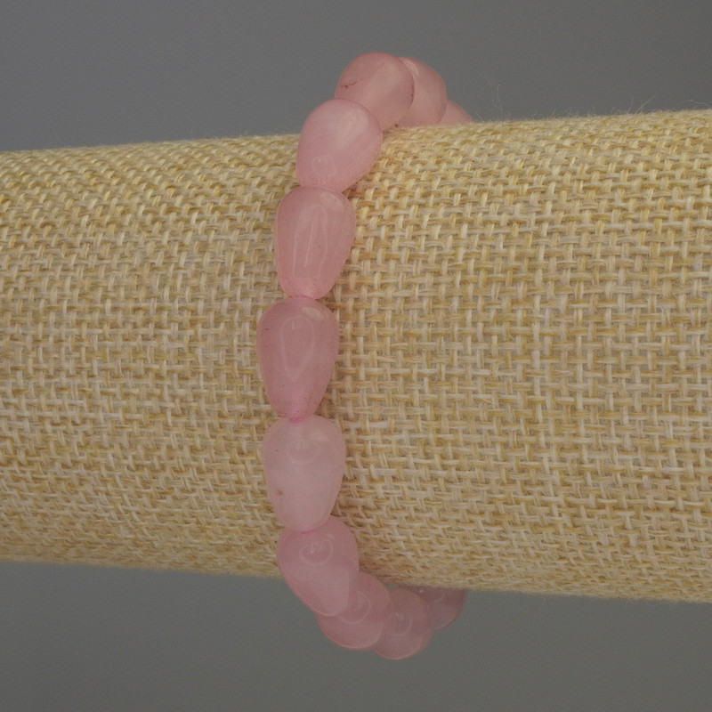 צמיד קוורץ ורוד בצורת טיפה, קוטר 12×8 מ״מ, אורך 18 ס״מ, אלסטי