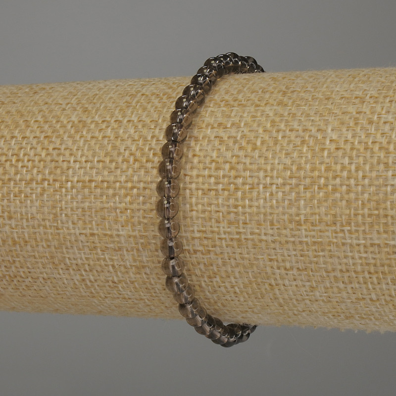 צמיד טופז מעושן - חרוז חלק, קוטר 4 מילימטרים, אורך 18 סנטימטר, אלסטי