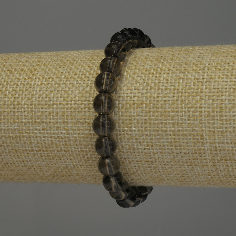 צמיד טופאז מעושן – חרוזים חלקים, קוטר 8 מ״מ, אורך 18 ס״מ, אלסטי