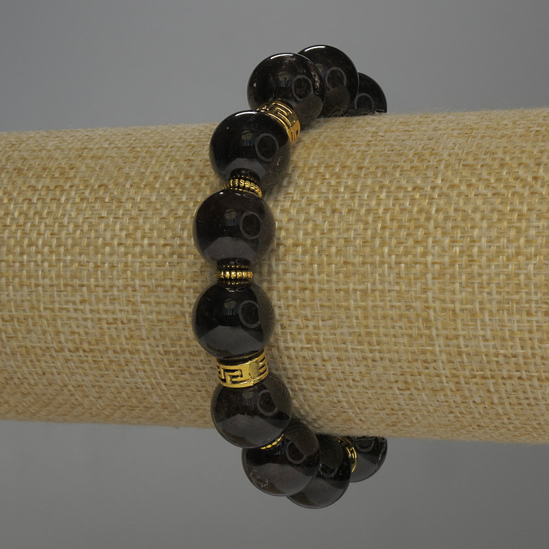 צמיד גרנט – כדור חלק, קוטר 12 מ״מ, אורך 18 ס״מ, עם תוספות מתכת, בסיס גמיש