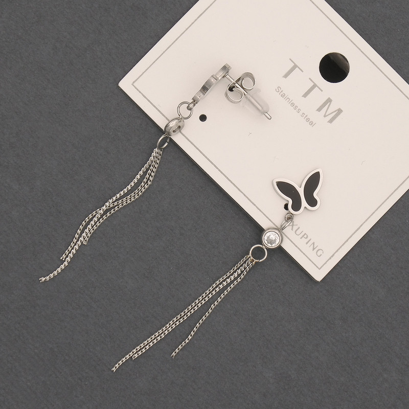 עגילים Xuping עם אבנים שחורות וזירקונים לבנים, אורך 56 מ״מ+