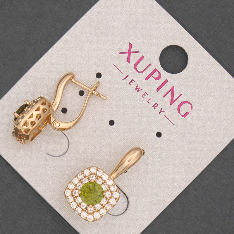 עגילים Xuping עם אבני סטרס לבנות וקריסטל בצבע זית, קוטר 12 מ״מ +-, אורך 20 מ״מ +-, ציפוי זהב 18K