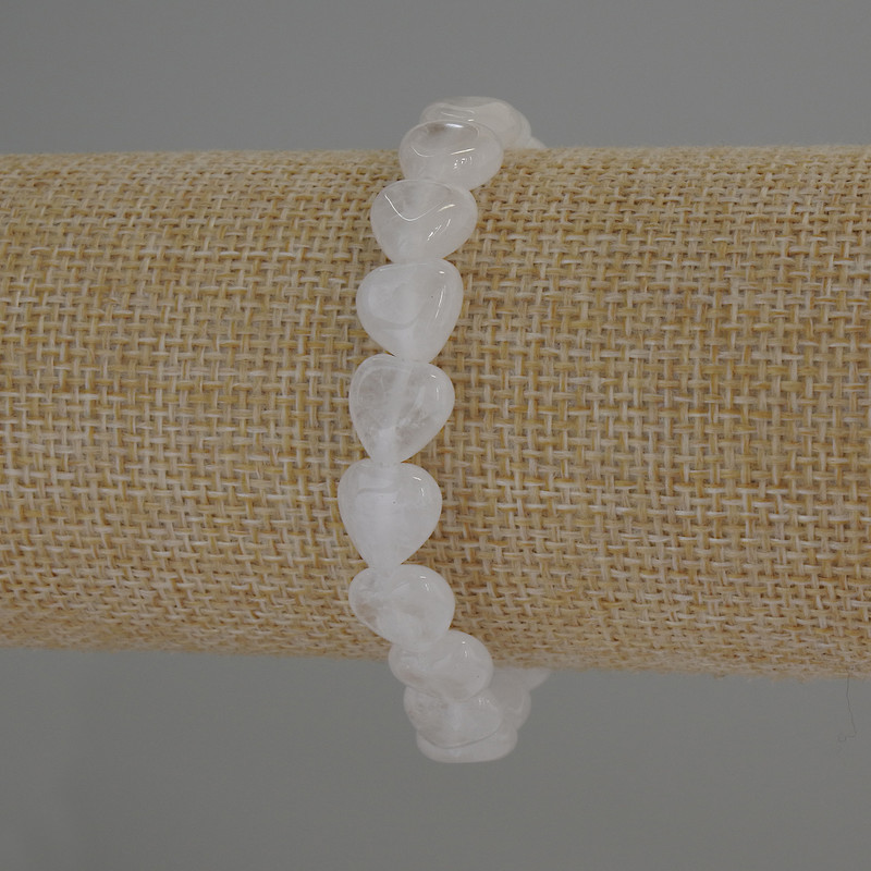 צמיד מקריסטל הררי בצורת לבבות, קוטר 10×10 מ"מ, אורך 18 ס"מ אלסטי