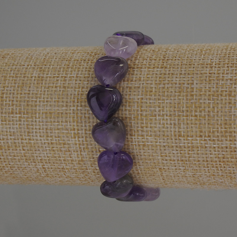 צמיד אמטיסט בצורת לבבות, קוטר 12×12 מ״מ, אורך 18 ס״מ, אלסטי