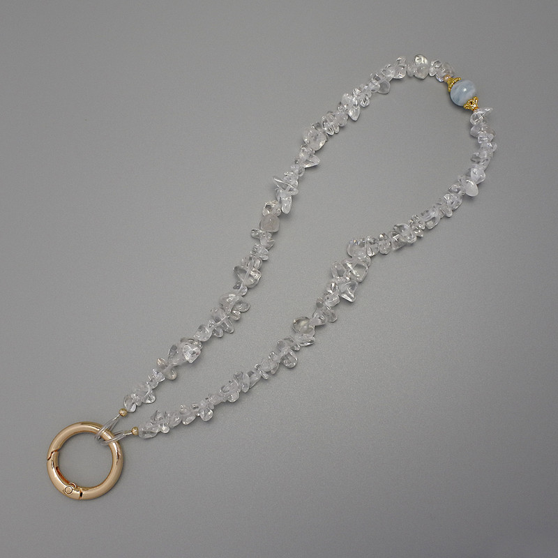 מחזיק מפתחות מקריסטל ההרים – גרגר 4–8×2.5 מ״מ ± טבעת, קוטר 24 מ״מ, אורך 40 ס״מ (לחרוזים, אורך 37 ס״מ)