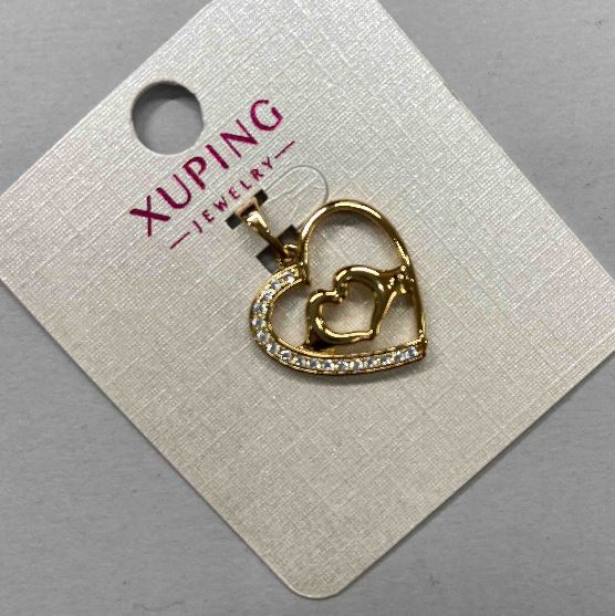 תליון Xuping «לב» עם סטרזים לבנים, קוטר 18 מ״מ, אורך 26 מ״מ, ציפוי זהב 18K