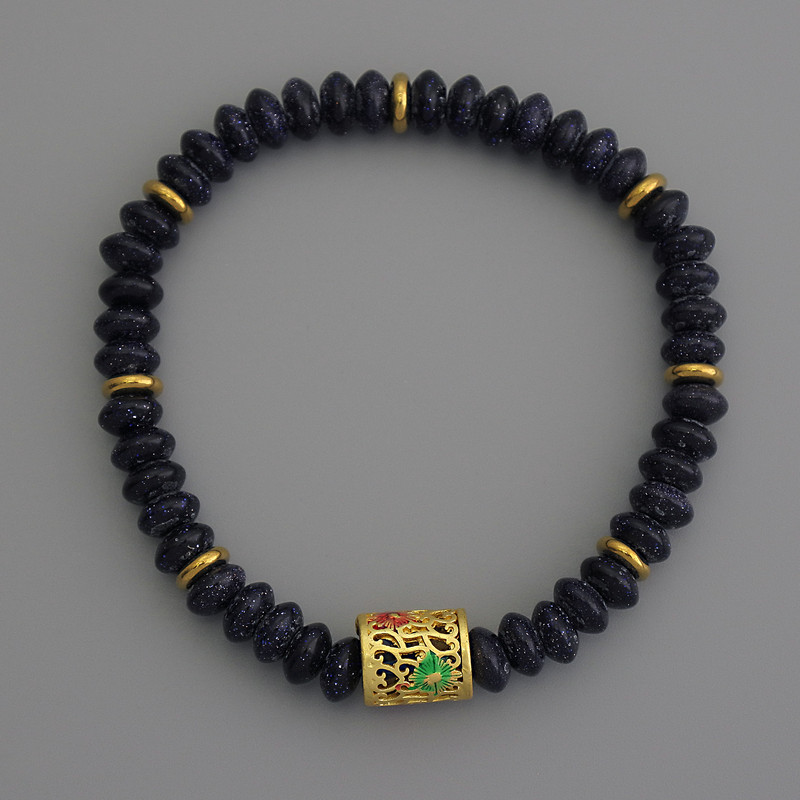 צמיד אבנטורין לילה קהיר רונדל, קוטר 6×3 מ״מ +- עם תוספות מתכתיות, אורך 18 ס״מ אלסטי