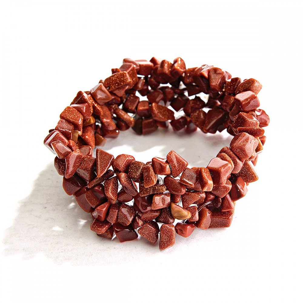 צמיד אלסטי מאבנטורין (סינתטי) «חול זהוב» פתיתי אבן