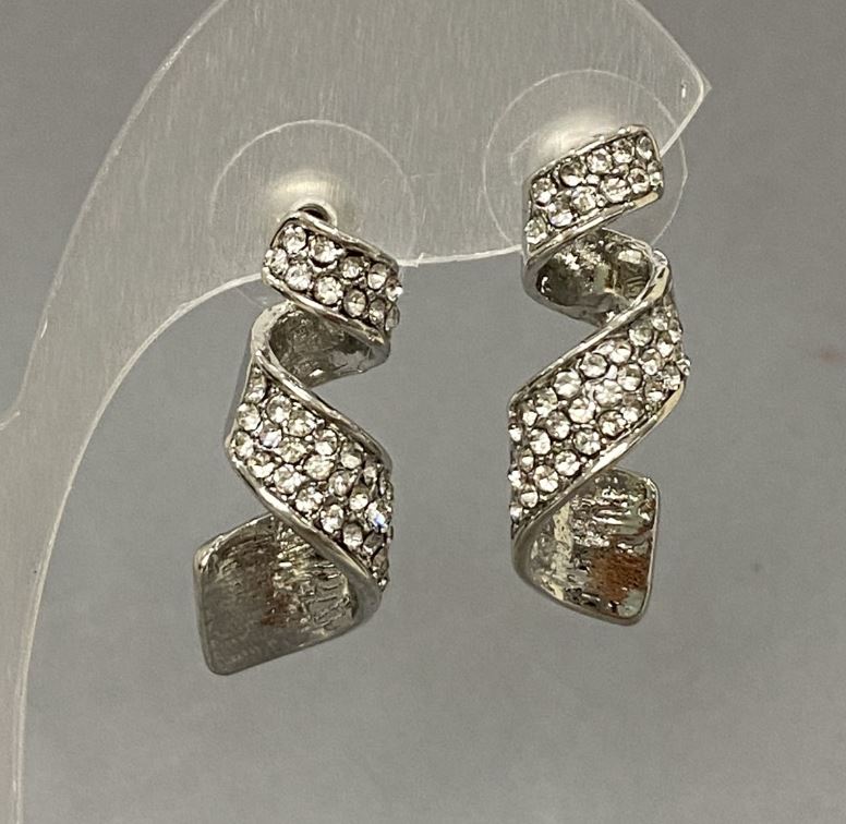 עגילי סטוד עם קריסטלים לבנים, קוטר 10×28 מ״מ +/- מתכת כסופה