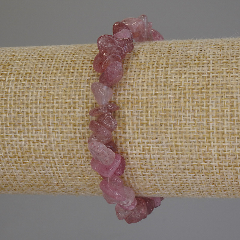 צמיד קוורץ תותי פתיטי, קוטר 8×3–5 מ״מ, אורך 18 ס״מ, אלסטי