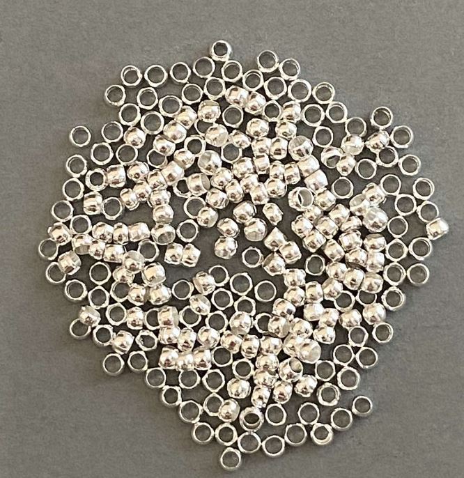 סוגרי קרימפי «זההיפי», קוטר 3 מ״מ, צבע המתכת «כסף» — אריזה 300 גרם